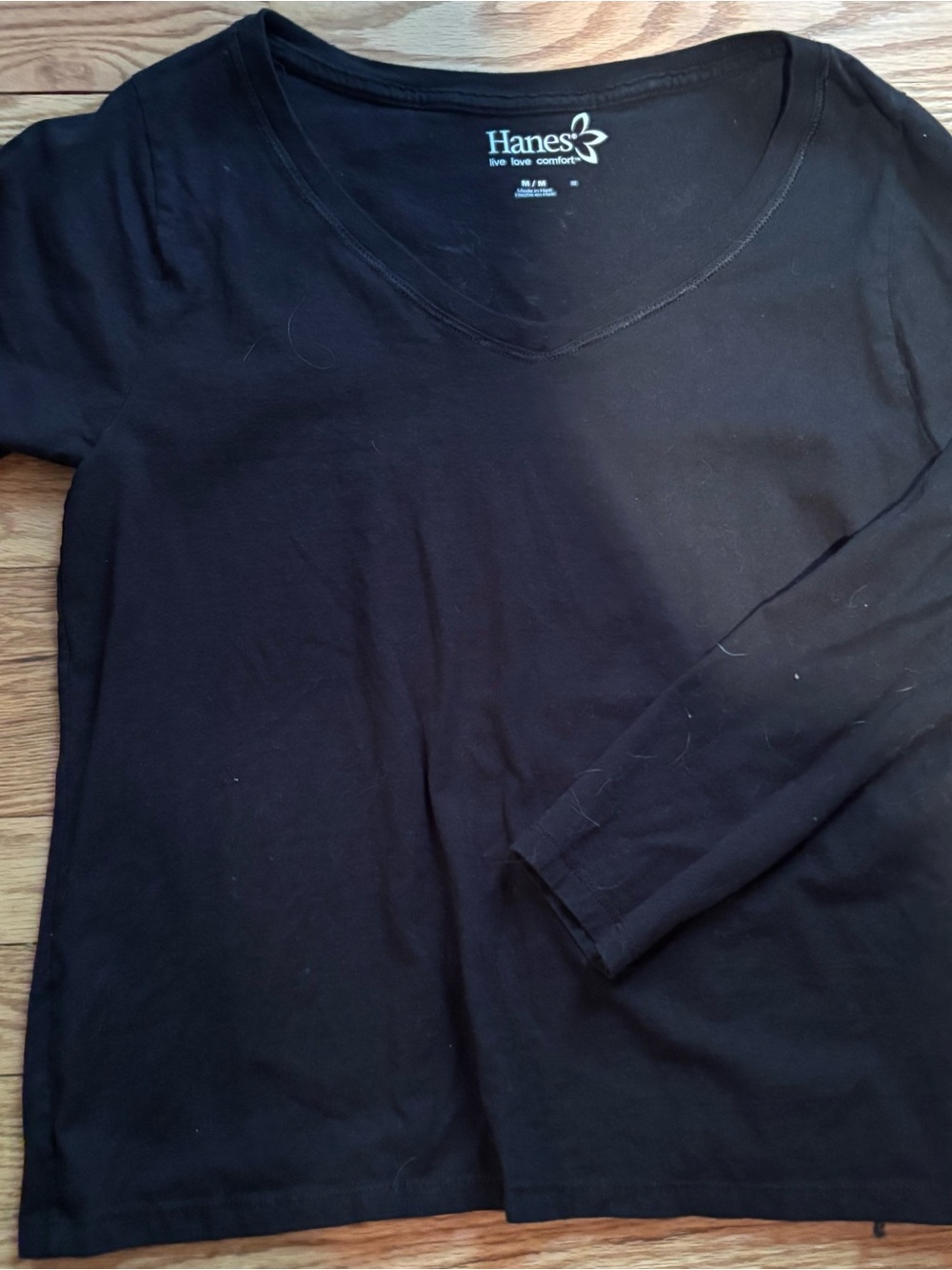 Hanes Black Long Sleeve V-Neck Shirt